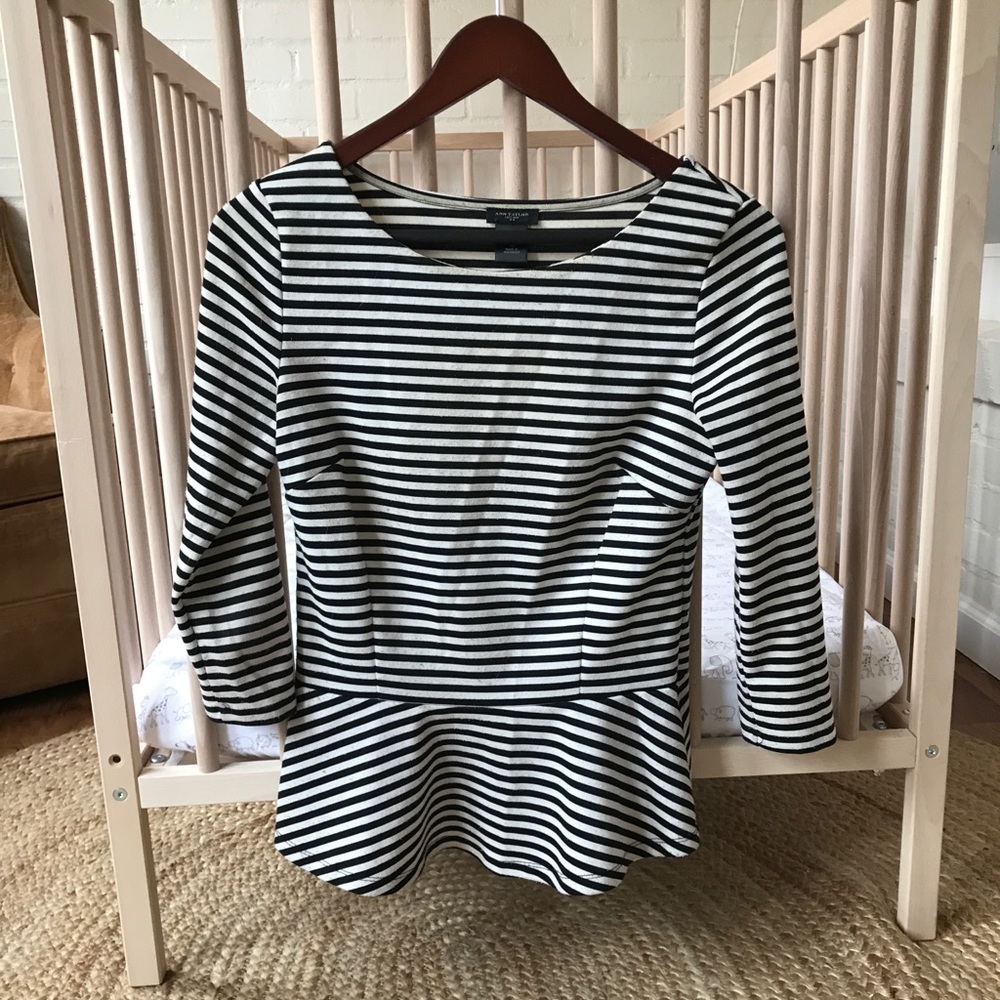 Black and white striped peplum top
